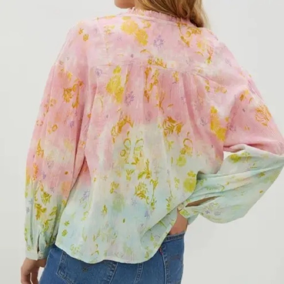 Pilcro Pink Floral Boho Peasant Blouse - Size M - Picture 7 of 7